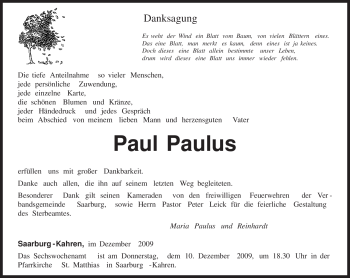 Todesanzeige von Paul Paulus von TRIERISCHER VOLKSFREUND