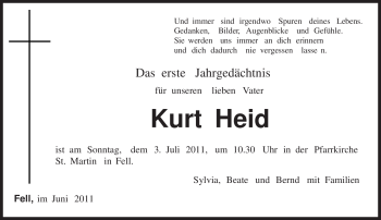 Todesanzeige von Kurt Heid von TRIERISCHER VOLKSFREUND