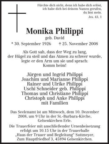 Todesanzeige von Monika Philippi von TRIERISCHER VOLKSFREUND