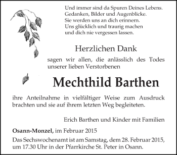 Todesanzeige von Mechthild Barthen von trierischer_volksfreund