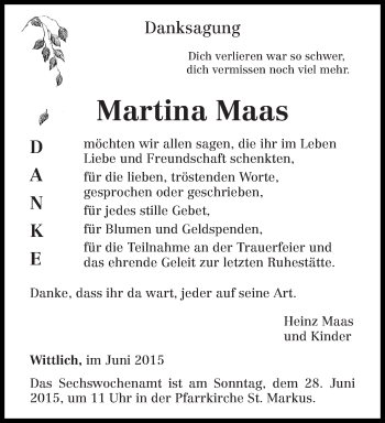 Todesanzeige von Martina Maas von trierischer_volksfreund