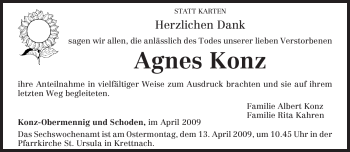 Todesanzeige von Agnes Konz von TRIERISCHER VOLKSFREUND