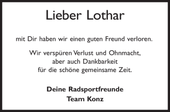 Todesanzeige von Lothar Unbekannt von TRIERISCHER VOLKSFREUND