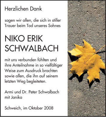 Todesanzeige von Niko Erik Schwalbach von TRIERISCHER VOLKSFREUND