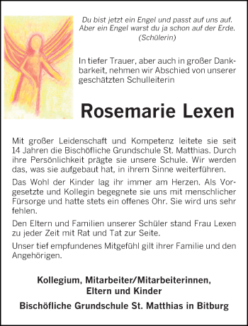 Todesanzeige von Rosemarie Lexen von trierischer_volksfreund