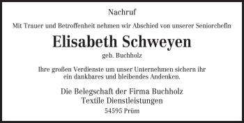 Todesanzeige von Elisabeth Schweyen von TRIERISCHER VOLKSFREUND
