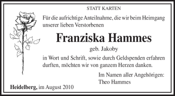 Todesanzeige von Franziska Hammes von TRIERISCHER VOLKSFREUND