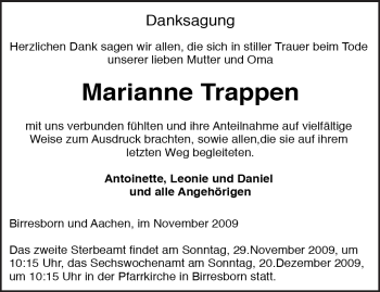 Todesanzeige von Marianne Trappen von TRIERISCHER VOLKSFREUND