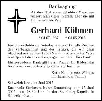 Todesanzeige von Gerhard Köhnen von trierischer_volksfreund
