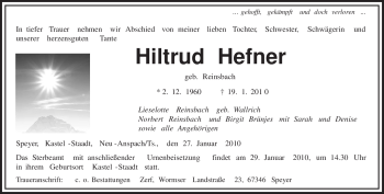 Todesanzeige von Hiltrud Hefner von TRIERISCHER VOLKSFREUND
