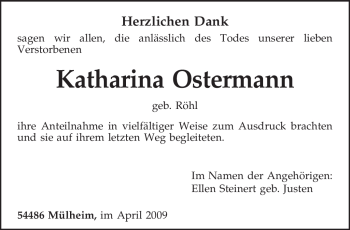 Todesanzeige von Katharina Ostermann von TRIERISCHER VOLKSFREUND