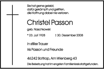 Todesanzeige von Christel Passon von TRIERISCHER VOLKSFREUND