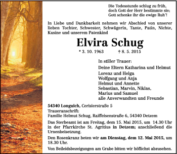 Todesanzeige von Elvira Schug von trierischer_volksfreund