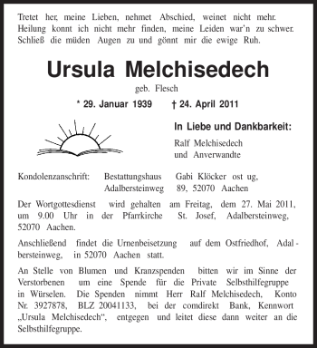 Todesanzeige von Ursula Melchisedech von TRIERISCHER VOLKSFREUND