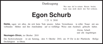 Todesanzeige von Egon Schurb von TRIERISCHER VOLKSFREUND