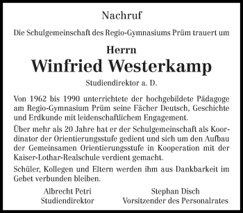 Todesanzeige von Winfried Westerkamp von trierischer_volksfreund