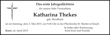 Todesanzeige von Katharina Thekes von trierischer_volksfreund