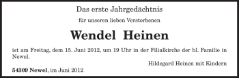 Todesanzeige von Wendel Heinen von TRIERISCHER VOLKSFREUND