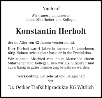Todesanzeige von Konstantin Herbolt von trierischer_volksfreund