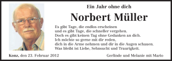 Todesanzeige von Norbert Müller von TRIERISCHER VOLKSFREUND