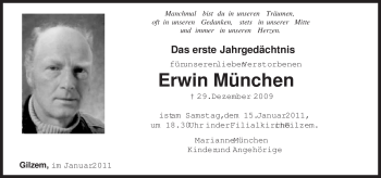 Todesanzeige von Erwin München von TRIERISCHER VOLKSFREUND
