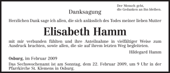 Todesanzeige von Elisabeth Hamm von TRIERISCHER VOLKSFREUND