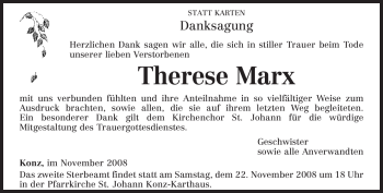 Todesanzeige von Therese Marx von TRIERISCHER VOLKSFREUND