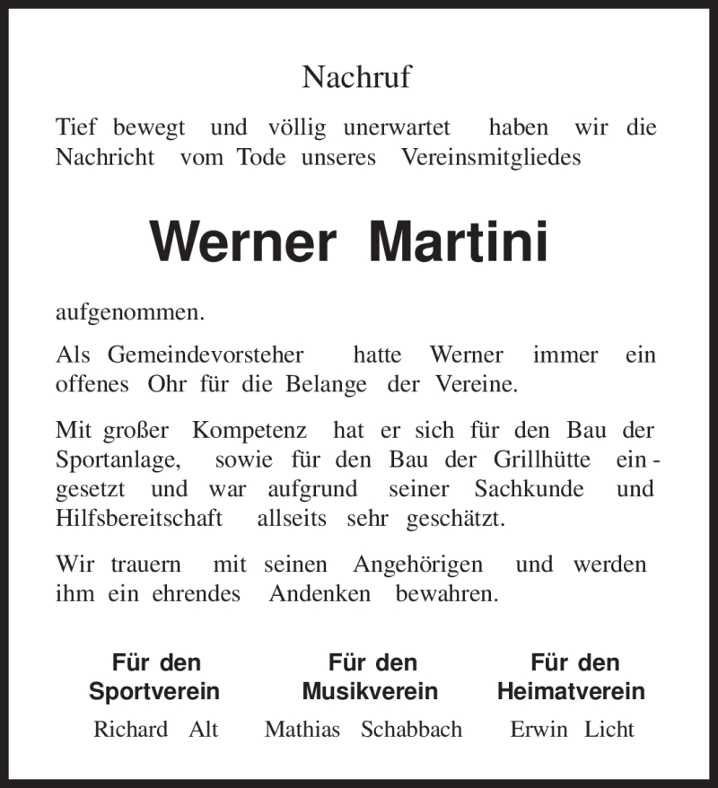  Traueranzeige für Werner Martini vom 05.03.2011 aus TRIERISCHER VOLKSFREUND
