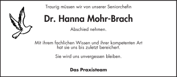Todesanzeige von Hanna Mohr-Brach von TRIERISCHER VOLKSFREUND