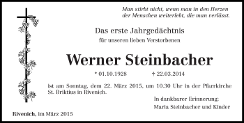 Todesanzeige von Werner Steinbacher von trierischer_volksfreund