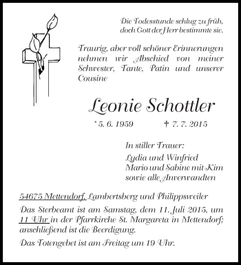 Todesanzeige von Leonie Schottler von trierischer_volksfreund