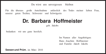 Todesanzeige von Barbara Hoffmeister von TRIERISCHER VOLKSFREUND