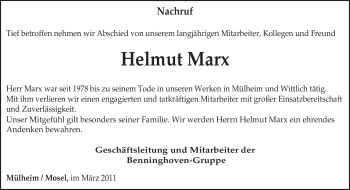 Todesanzeige von Helmut Marx von TRIERISCHER VOLKSFREUND