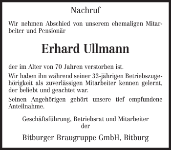 Todesanzeige von Erhard Ullmann von TRIERISCHER VOLKSFREUND