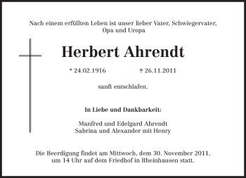 Todesanzeige von Herbert Ahrendt von TRIERISCHER VOLKSFREUND