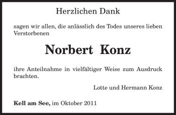 Todesanzeige von Norbert Konz von TRIERISCHER VOLKSFREUND