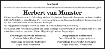 Todesanzeige von Herbert van Münster von TRIERISCHER VOLKSFREUND