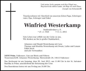 Todesanzeige von Winfried Westerkamp von trierischer_volksfreund