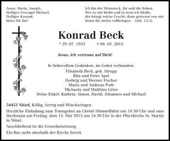 Todesanzeige von Konrad Beck von trierischer_volksfreund