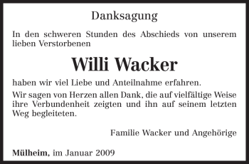 Todesanzeige von Willi Wacker von TRIERISCHER VOLKSFREUND