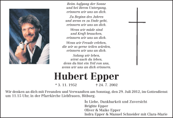Todesanzeige von Hubert Epper von TRIERISCHER VOLKSFREUND