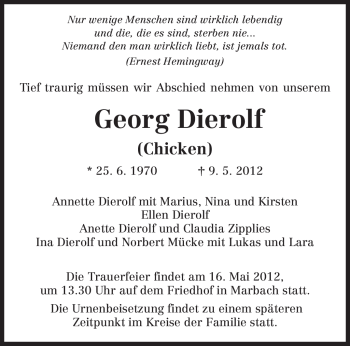 Todesanzeige von Georg Dierolf von TRIERISCHER VOLKSFREUND