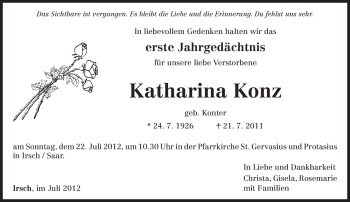 Todesanzeige von Katharina Konz von TRIERISCHER VOLKSFREUND