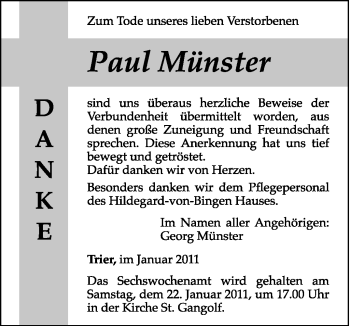 Todesanzeige von Paul Münster von TRIERISCHER VOLKSFREUND