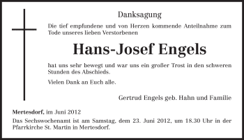 Todesanzeige von Hans-Josef Engels von TRIERISCHER VOLKSFREUND