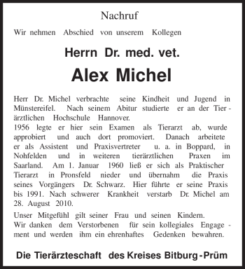 Todesanzeige von Alex Michel von TRIERISCHER VOLKSFREUND
