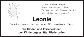 Todesanzeige von Leonie Unbekannt von TRIERISCHER VOLKSFREUND