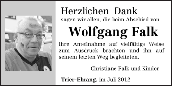 Todesanzeige von Wolfgang Falk von TRIERISCHER VOLKSFREUND