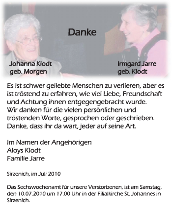 Todesanzeige von Irmgard Jarre von TRIERISCHER VOLKSFREUND