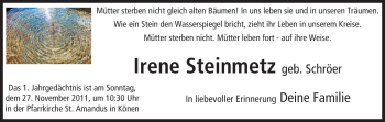 Todesanzeige von Irene Steinmetz von TRIERISCHER VOLKSFREUND
